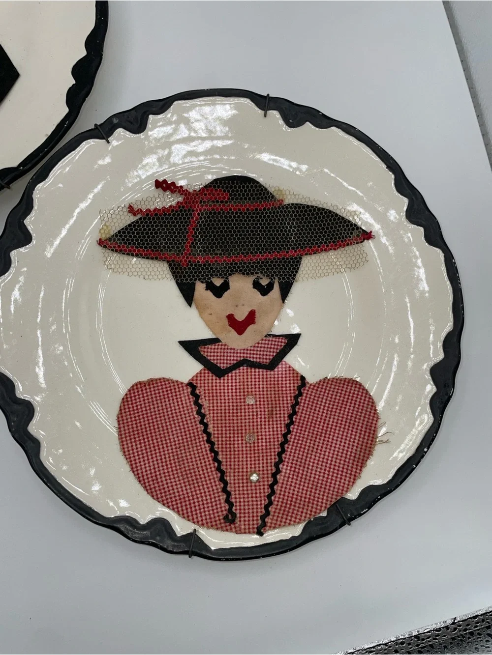 Vintage Decorative Plate Pair — Black and Pink Lady & Gentleman Motif